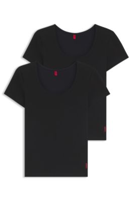 HUGO Zweier Pack T Shirts aus Stretch Baumwolle mit Logos Schwarz