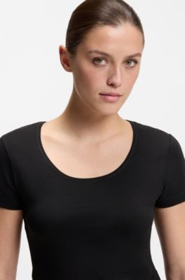 Contrast-logo underwear top in stretch cotton, Black
