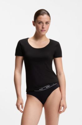Contrast-logo underwear top in stretch cotton, Black