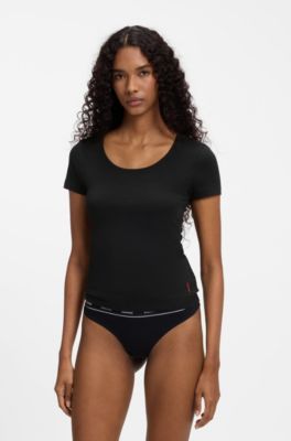 Contrast-logo underwear top in stretch cotton, Black