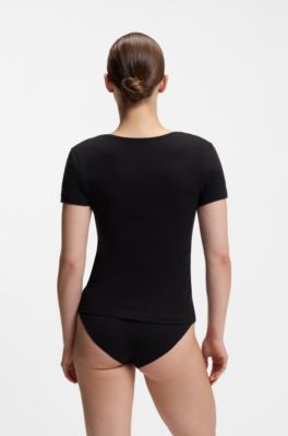 Contrast-logo underwear top in stretch cotton, Black