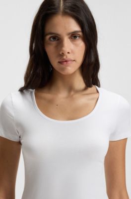 Contrast-logo underwear top in stretch cotton, White