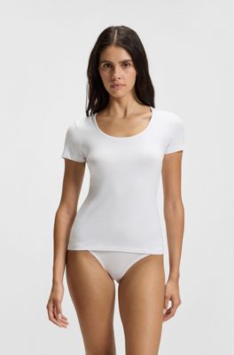 Contrast-logo underwear top in stretch cotton, White
