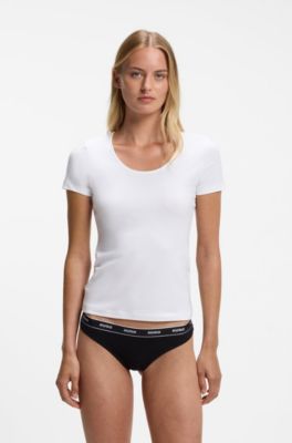 Unterw&auml;sche-Top aus Stretch-Baumwolle mit Kontrast-Logo, Wei&szlig;