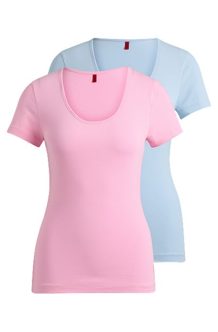 Two-pack of stretch-cotton underwear T-shirts , Light Pink / Blue