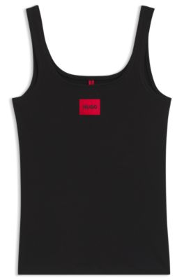 Unterhemd aus Stretch-Baumwolle mit rotem Logo, Schwarz