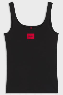Stretch-cotton underwear vest with red logo, Black