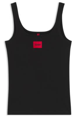 Stretch-cotton underwear vest with red logo 1