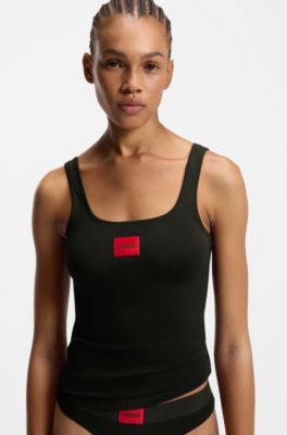Stretch-cotton underwear vest with red logo, Black