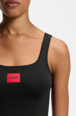 Stretch-cotton underwear vest with red logo, Black