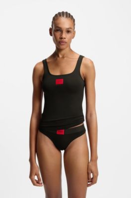 Stretch-cotton underwear vest with red logo, Black