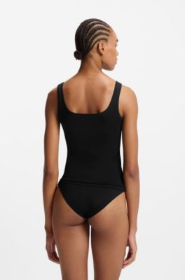Stretch-cotton underwear vest with red logo, Black