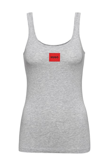 Stretch-cotton jersey vest with red logo patch, Grey