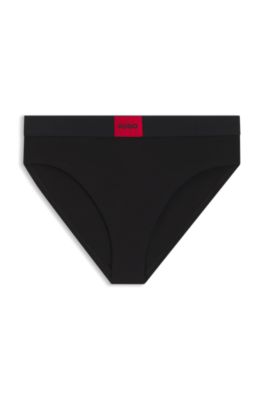 High-rise briefs in stretch cotton with logo label, Black