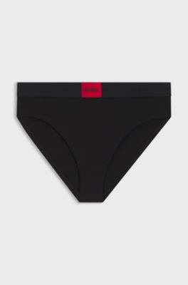High-rise briefs in stretch cotton with logo label, Black