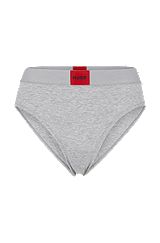 High-waisted stretch-cotton briefs with red logo label, Grey