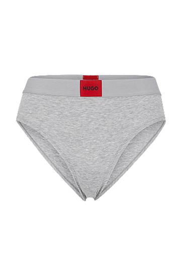 High-waisted stretch-cotton briefs with red logo label, Hugo boss