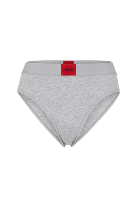 Stretch-cotton briefs with red logo label, Grey