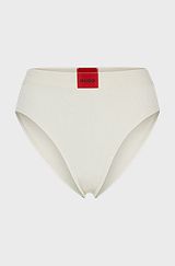 High-waisted stretch-cotton briefs with red logo label, White