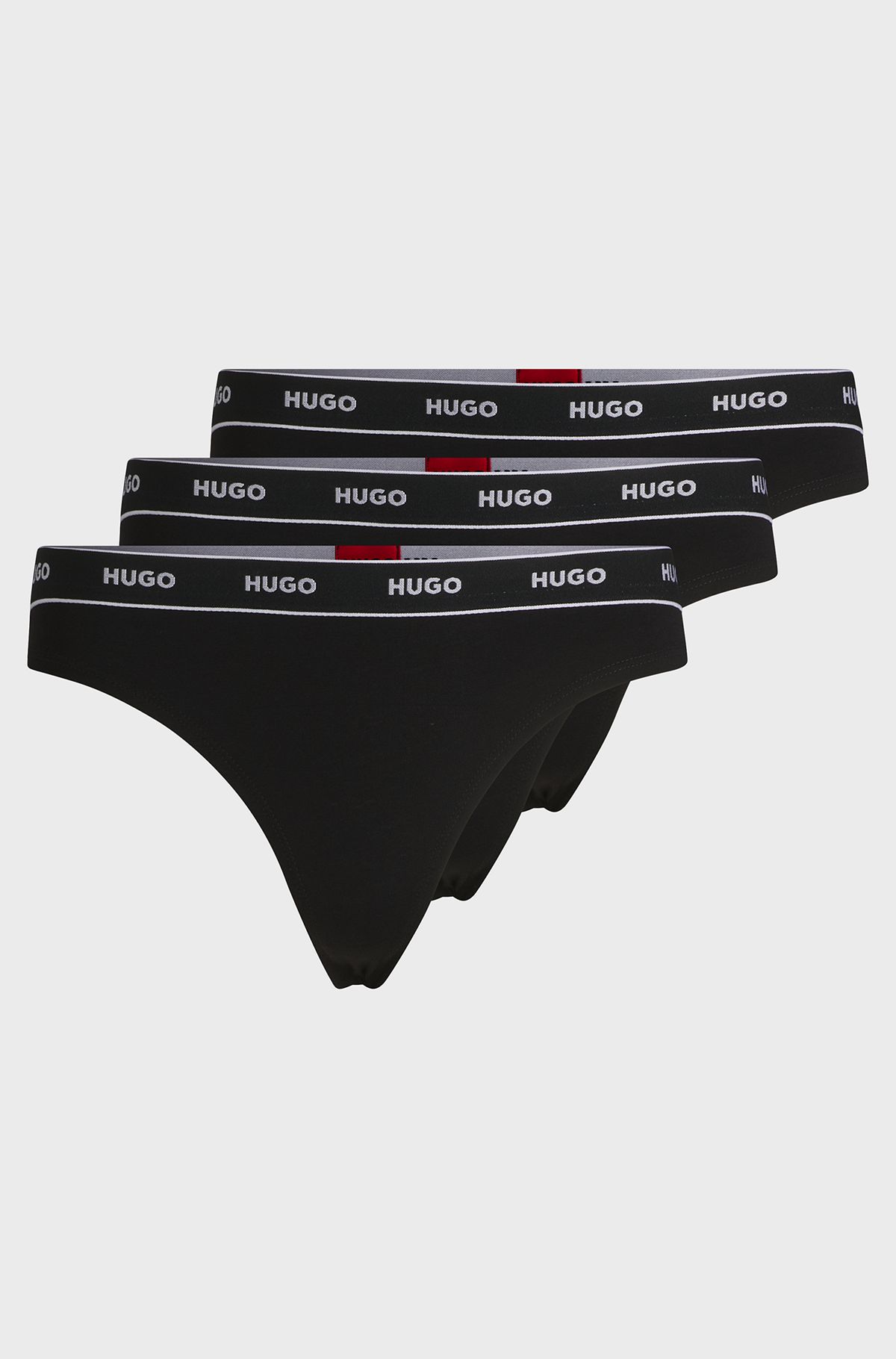 Three-pack of stretch-cotton thong briefs with logos, Black