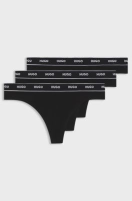 Three-pack of stretch-cotton thongs with logo waistbands, Black