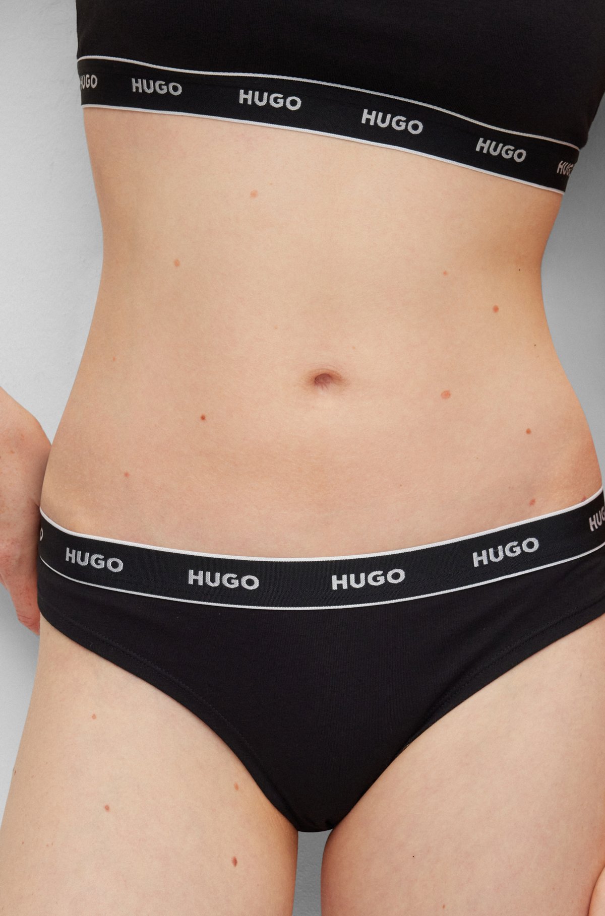 Three-pack of stretch-cotton thong briefs with logos, Black