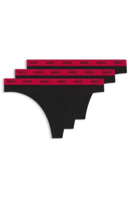 Three-pack of stretch-cotton thongs with logo waistbands, Black