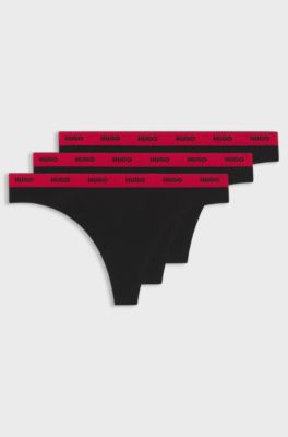 Dreierpack Strings aus Stretch-Baumwolle mit Logos am Bund, Schwarz