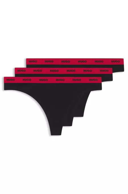 Lot de trois strings en coton stretch avec taille logotée