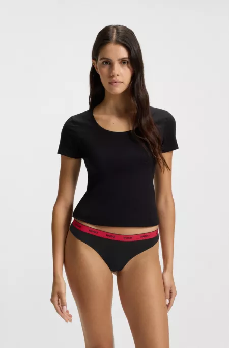 Lot de trois strings en coton stretch avec taille logotée