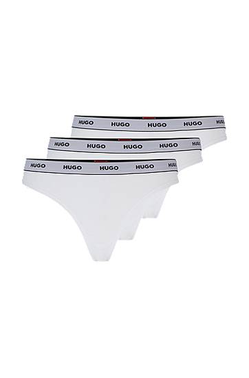 Three-pack of stretch-cotton thong briefs with logos, Hugo boss
