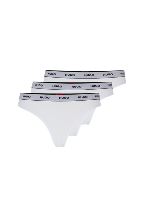 Three-pack of logo-waistband thongs in stretch cotton, White