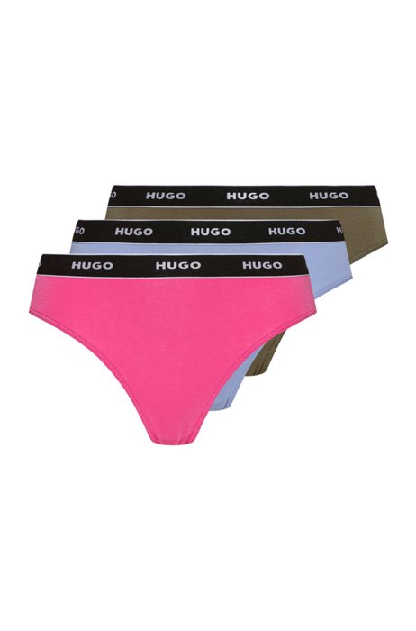 Three-pack of logo-waistband thongs in stretch cotton, Assorted-Pre-Pack