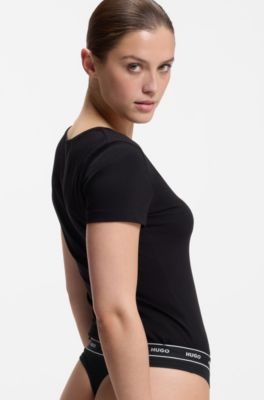 Tanga in cotone elasticizzato con elastico in vita con logo in confezione da tre, Bianco / Nero