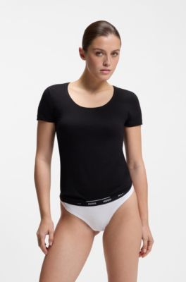 Tanga in cotone elasticizzato con elastico in vita con logo in confezione da tre, Bianco / Nero