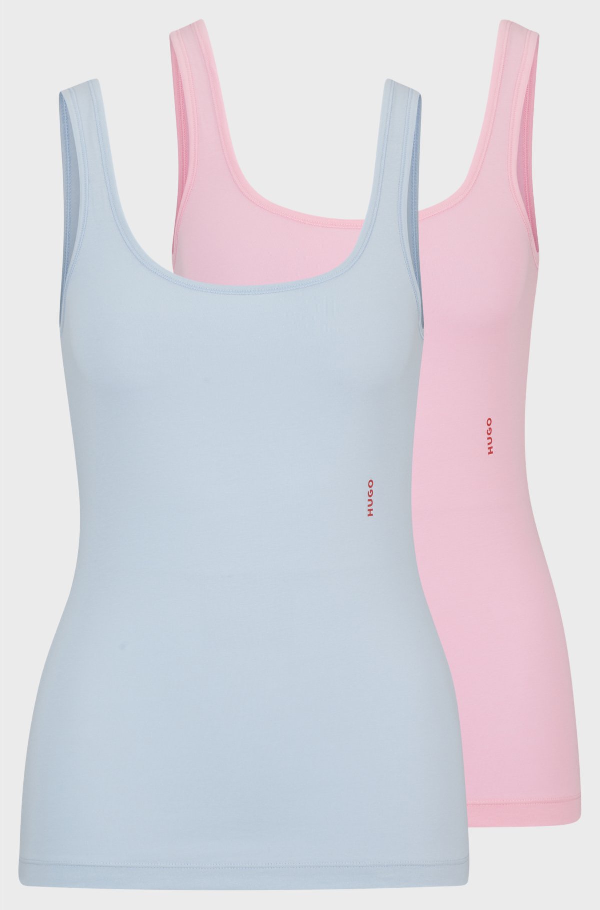 Two-pack of stretch-cotton vests with logo print, Light Pink / Blue
