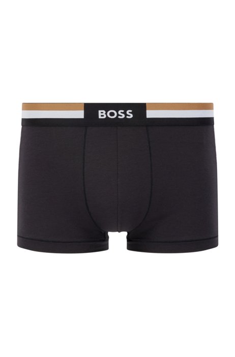 Cotton-blend trunks with signature-stripe waistband, Black