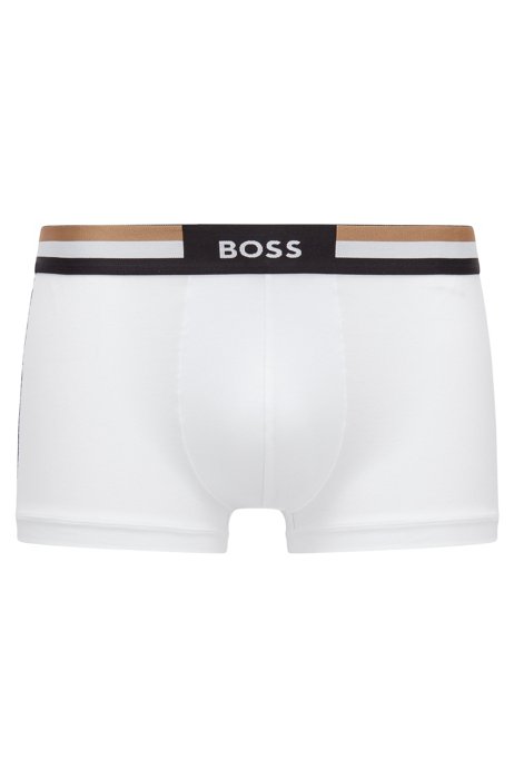 Cotton-blend trunks with signature-stripe waistband, White