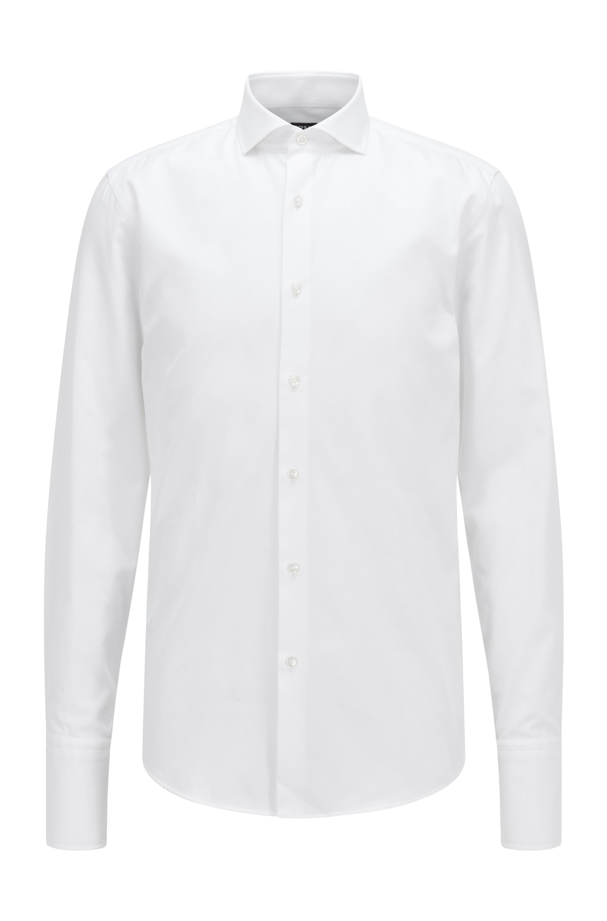 Camisa slim fit de algodón orgánico a cuadros, Blanco