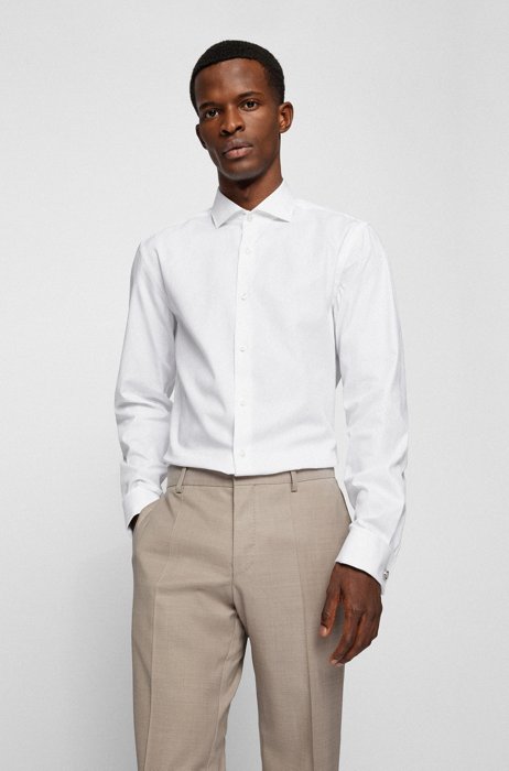 Slim-fit shirt in checked organic cotton, White