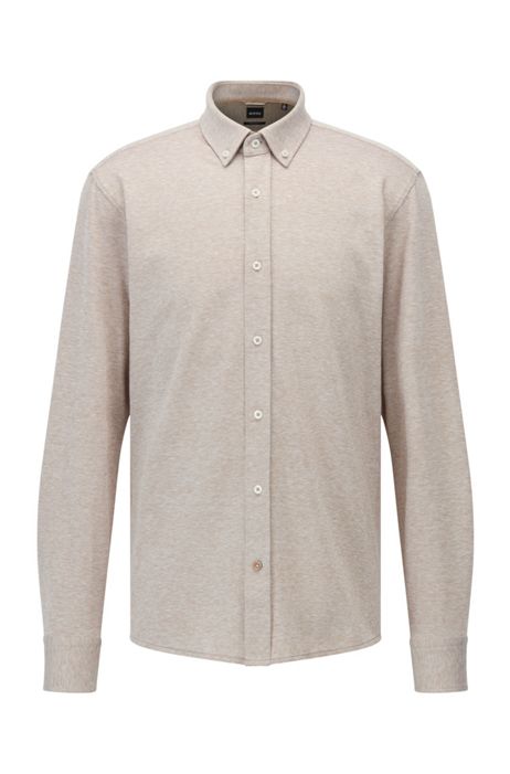 Essentials Regular-fit Long-Sleeve Linen Cotton Shirt Button-Down-Shirts Hombre