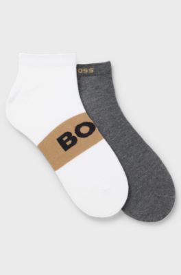 Two-pack of ankle-length socks in stretch fabric, White / Grey