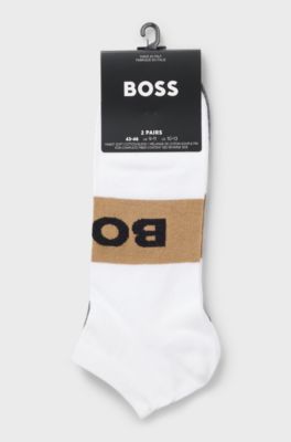 Two-pack of ankle-length socks in stretch fabric, White / Grey