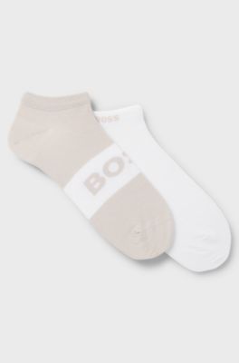 Two-pack of ankle-length socks in stretch fabric, White / Beige