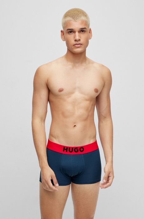 HUGO Regular-rise Trunks In Stretch Cotton With Silicone Logo in Dark Blue for Men Blue Mens Clothing Underwear Boxers 