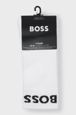 Paquete de dos pares de calcetines de tejido el&aacute;stico de largo normal, Blanco