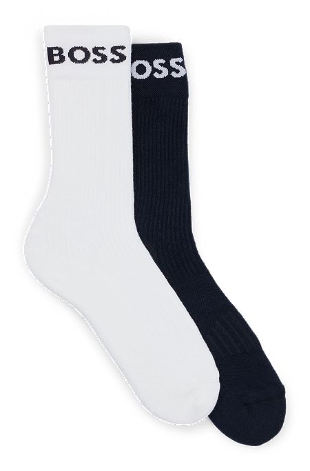 Two-pack of quarter-length socks in stretch fabric, White / Dark Blue