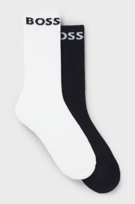 Two-pack of regular-length socks in stretch fabric, White / Dark Blue