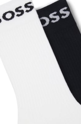 Two-pack of quarter-length socks in stretch fabric, White / Dark Blue