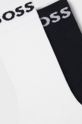 Two-pack of regular-length socks in stretch fabric, White / Dark Blue